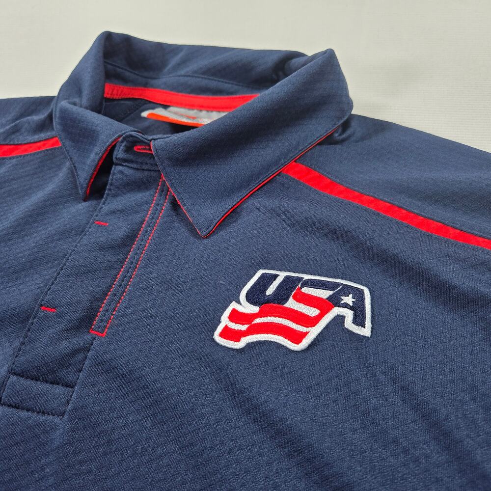 Vintage Nike Team Fit-Dry USA Hockey Short Sleeve Blue Polo Men's Size Large